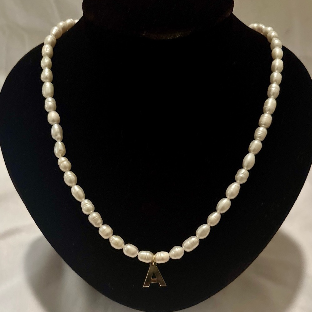 Pearl Necklace with 'A' Charm